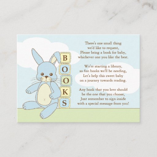 Customizable Blue Bunny Baby Shower Book Insert Request Card Business Card Template