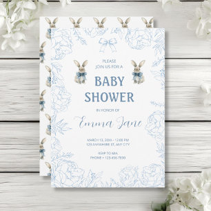 Blue Bunny Baby Shower Invitation