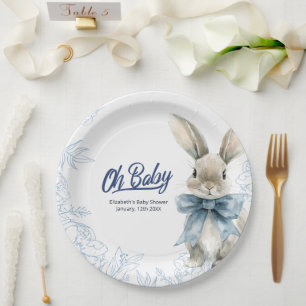 Blue Bunny Baby Shower Paper Plates