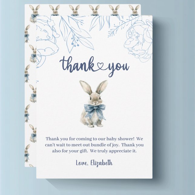 Blue Bunny Baby Shower  Thank You Card (Blue bunny Baby Shower Thank You Ca)