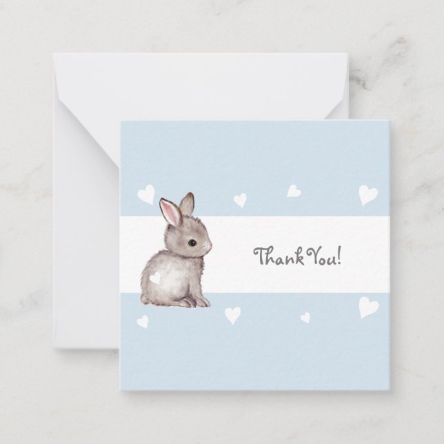 Blue Bunny Baby Shower Thank You Notecard (Front)