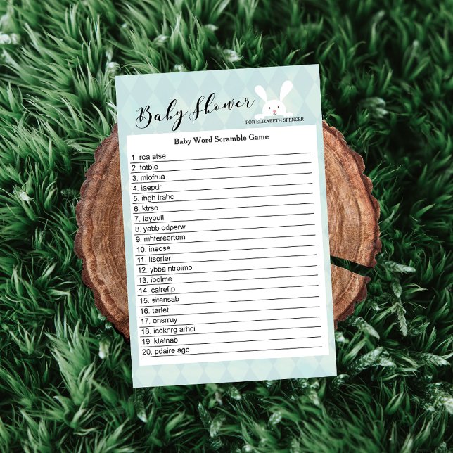 Blue Bunny Baby Shower Word Scramble Game Card (Creator Uploaded)