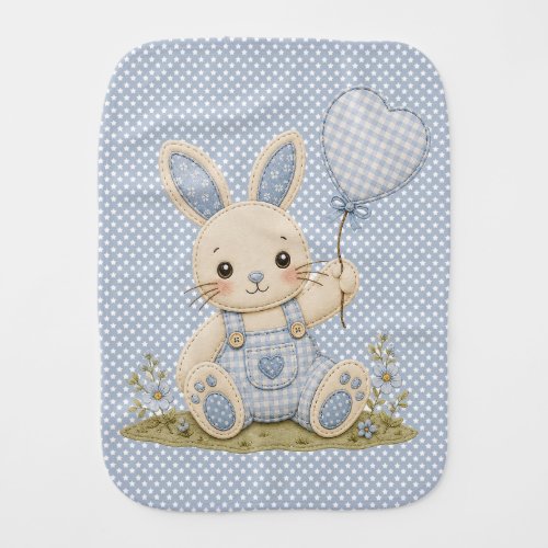 Blue Bunny Balloon Baby Burp Cloth