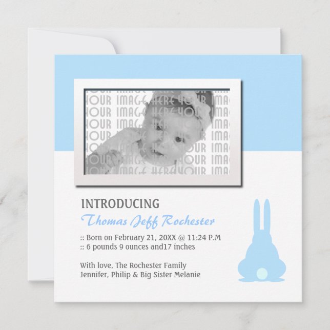 Blue Bunny Birth Announcement (Front)