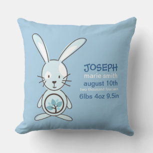 Blue Bunny Birth Announcement Throw Pillow