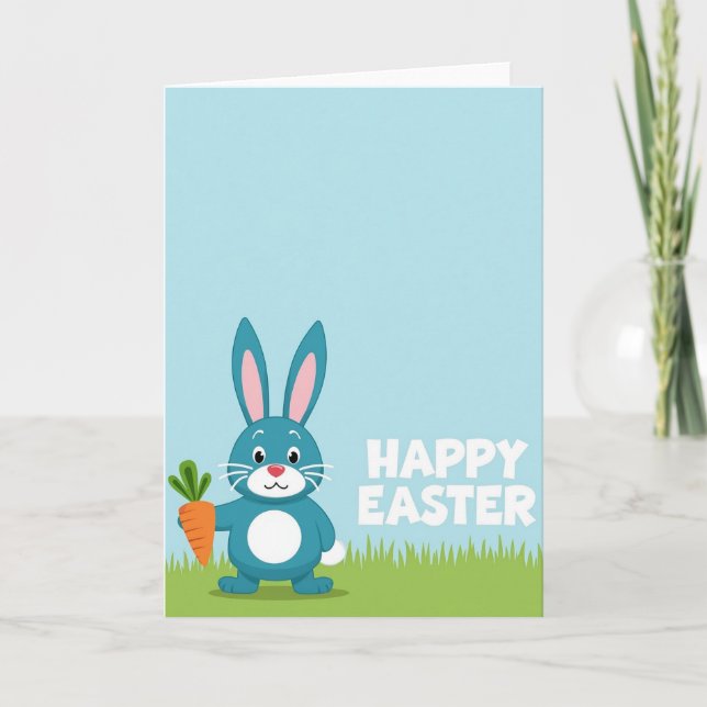 Blue Bunny Carrot Celebration Card (Front)