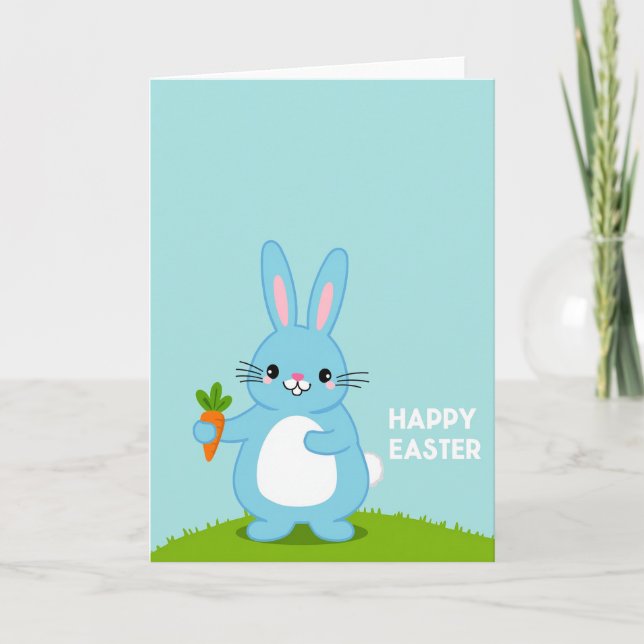 Blue Bunny Carrot Spring Card (Front)