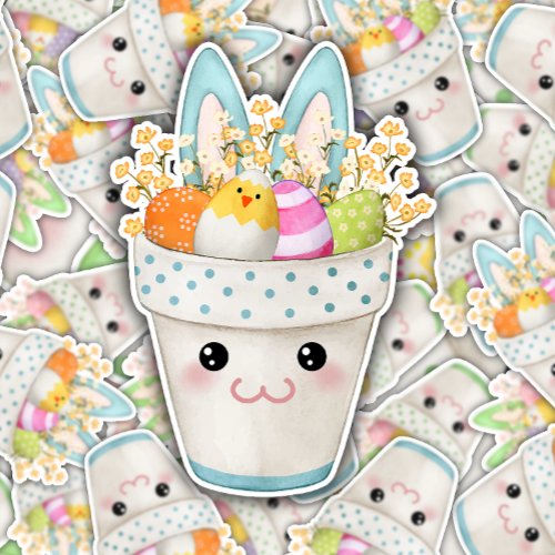 Blue Bunny Ears Easter Bucket  Die_Cut Sticker