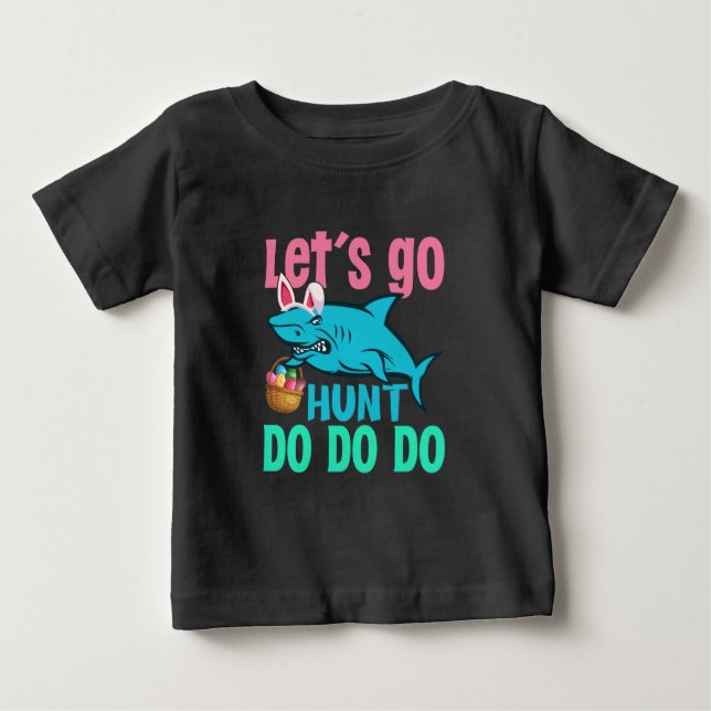 Blue Bunny Ears Shark Easter Egg Hunt Baby T-Shirt (Front)