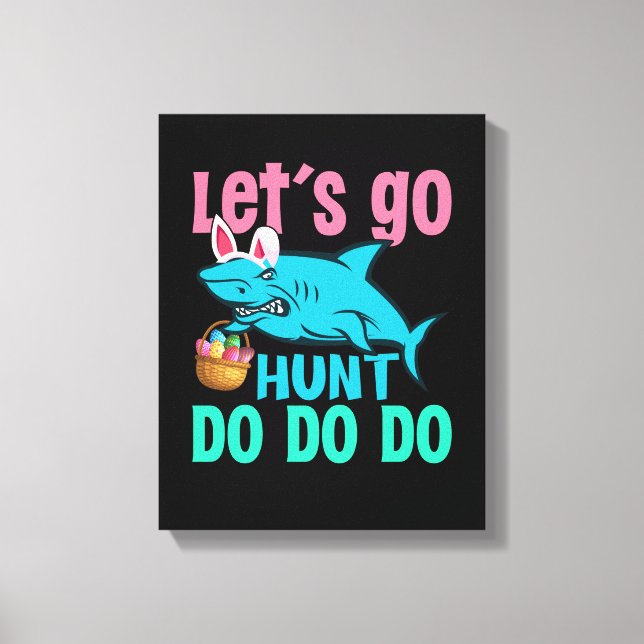 Blue Bunny Ears Shark Easter Egg Hunt Canvas Print (Front)