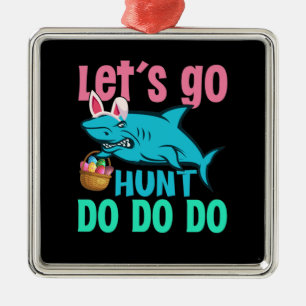 Blue Bunny Ears Shark Easter Egg Hunt Metal Ornament