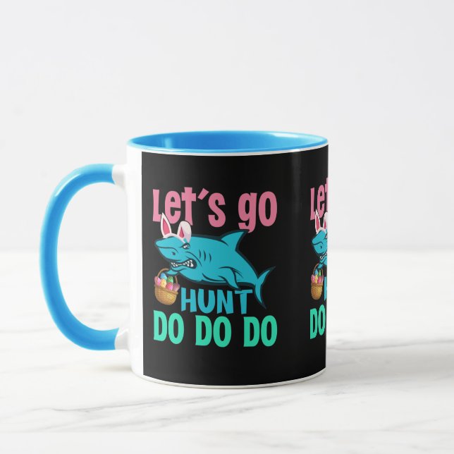 Blue Bunny Ears Shark Easter Egg Hunt Mug (Left)