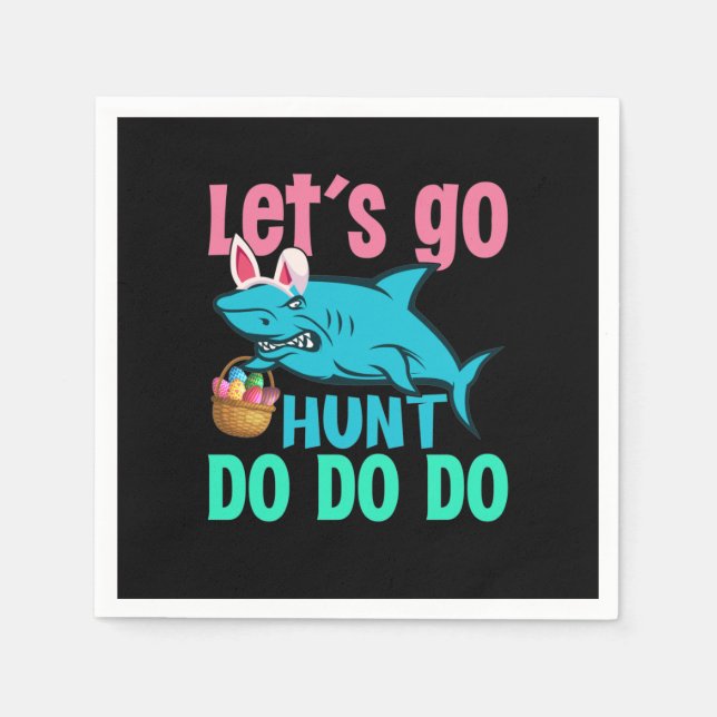 Blue Bunny Ears Shark Easter Egg Hunt Napkins (Front)