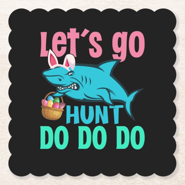 Blue Bunny Ears Shark Easter Egg Hunt Paper Coaster (Front)
