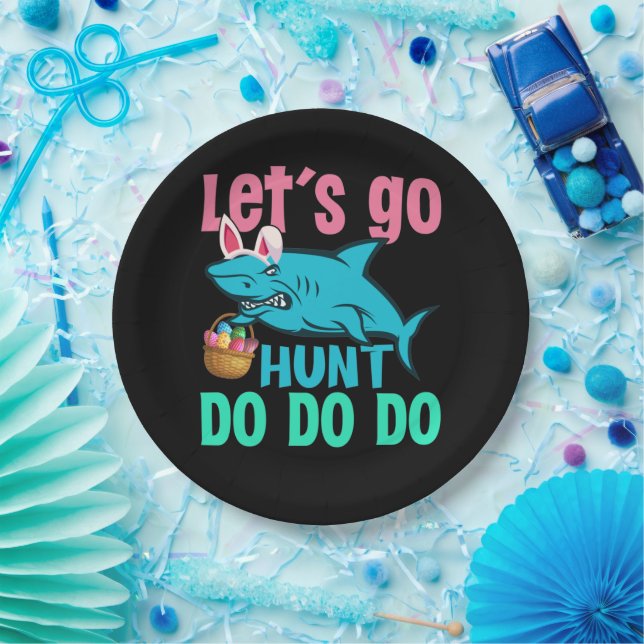 Blue Bunny Ears Shark Easter Egg Hunt Paper Plates (Party)