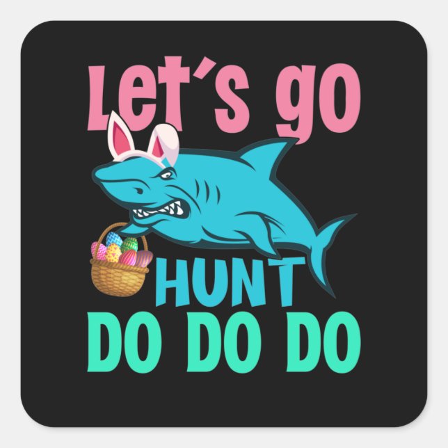 Blue Bunny Ears Shark Easter Egg Hunt Square Sticker (Front)
