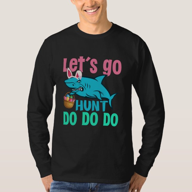 Blue Bunny Ears Shark Easter Egg Hunt T-Shirt (Front)