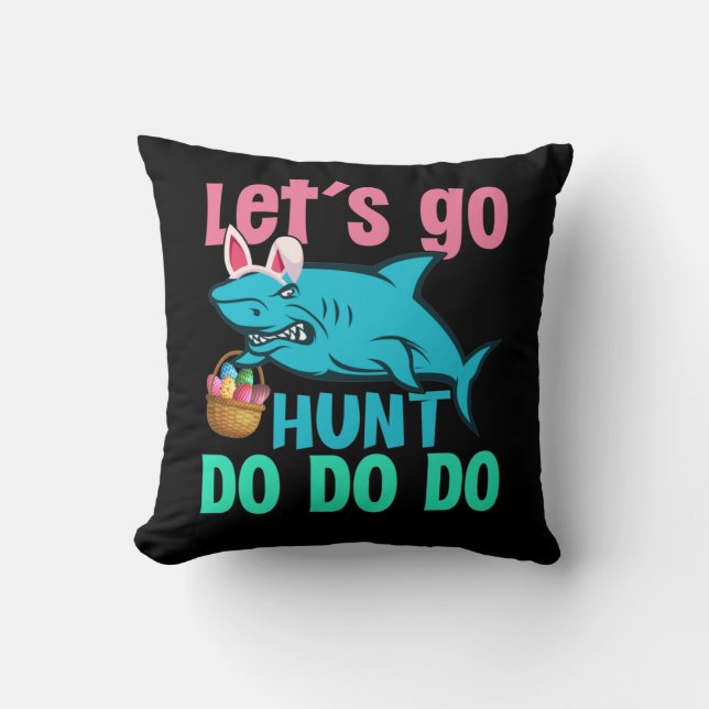 Blue Bunny Ears Shark Easter Egg Hunt Throw Pillow (Front)