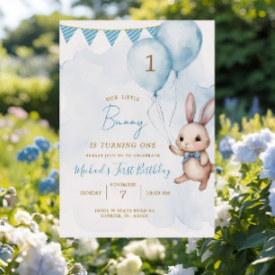 Blue Bunny Easter Birthday Party Invitation