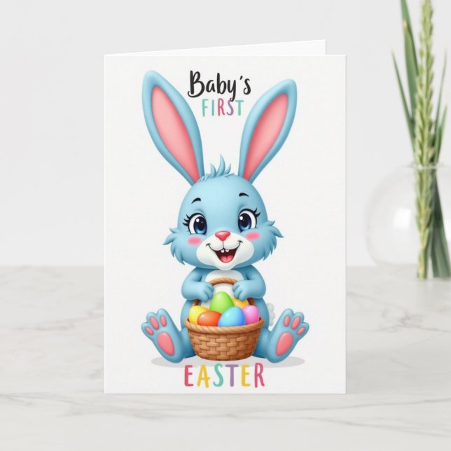 Blue Bunny Easter Egg Basket Card (Front)
