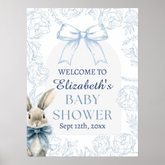 Blue Bunny Floral Baby Shower Welcome Sign