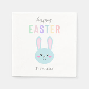 Blue Bunny Happy Easter Cute Kawaii Simple Napkins