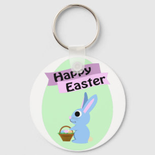 Blue Bunny Happy Easter Keychain