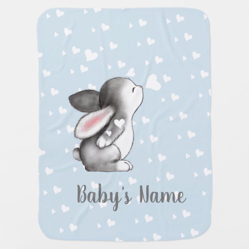 Blue Bunny Heart Confetti Baby Blanket