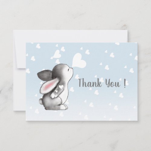 Blue bunny heart confetti flat thank you card