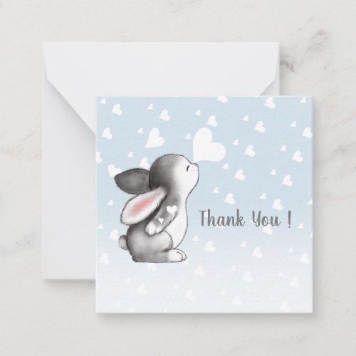Blue bunny heart confetti thank you note cards