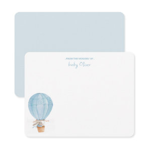 Blue Bunny in Hot Air Balloon Baby boy Thank You Card