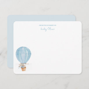 Blue Bunny in Hot Air Balloon Baby boy Thank You Card