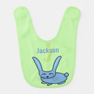 Blue bunny monogram bib