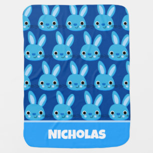 Blue Bunny Pattern Cute Name Baby Blanket