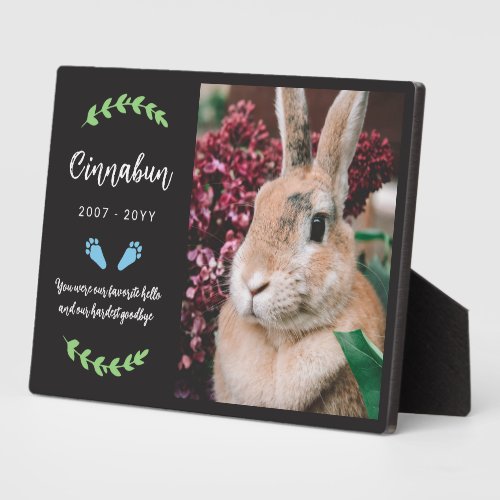 Blue Bunny Paws Greenery Photo Rabbit Memorial Plaque