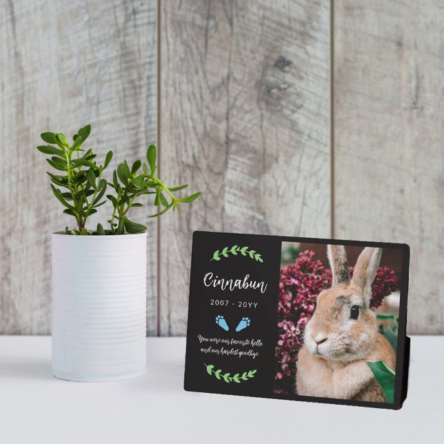 Blue Bunny Paws Greenery Photo Rabbit Memorial Plaque (Creator Uploaded)