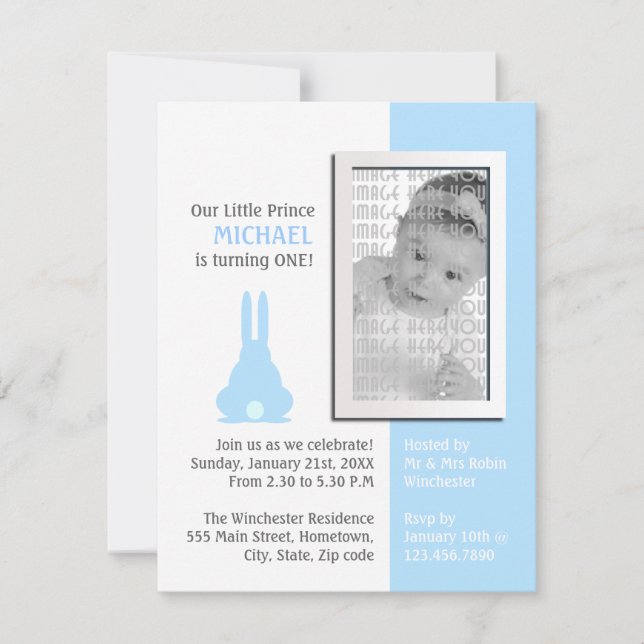 Blue Bunny Photo Birthday Invitation (Front)
