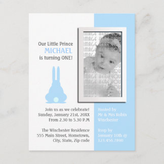 Blue Bunny Photo Birthday Invitation