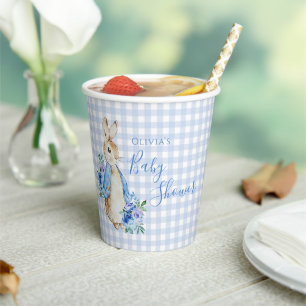 Blue Bunny Plaid Personalized Baby Shower Paper Cups