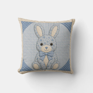 Blue Bunny Quilt Throw Pillow