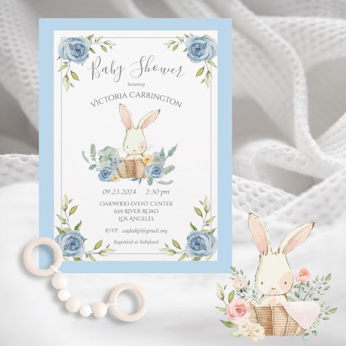 Blue Bunny Rabbit Boy Baby Shower  Invitation