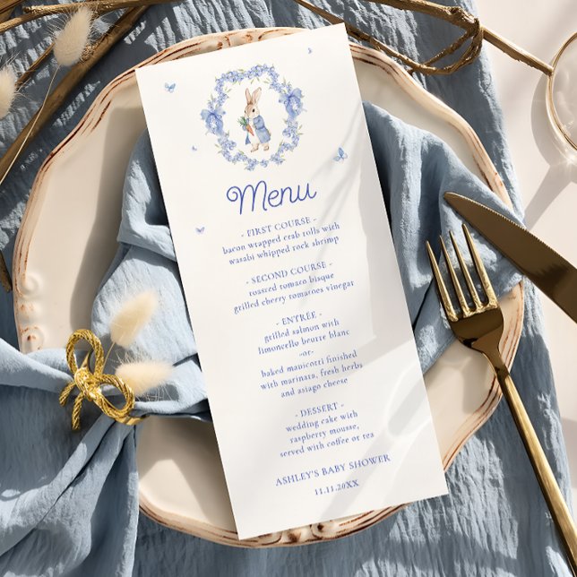Blue Bunny Rabbit Boy Baby Shower Menu (Creator Uploaded)