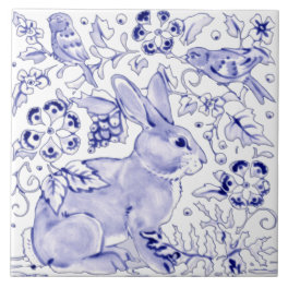 Blue Bunny Rabbit Farmhouse Delft Dedham Art Ceramic Tile