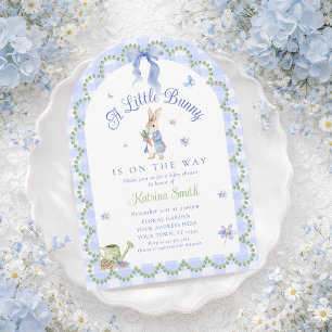 Blue Bunny Rabbit Gingham Baby Shower Invitation