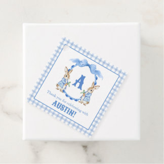 Blue Bunny Rabbit Gingham Monogram Crest Favor Tags