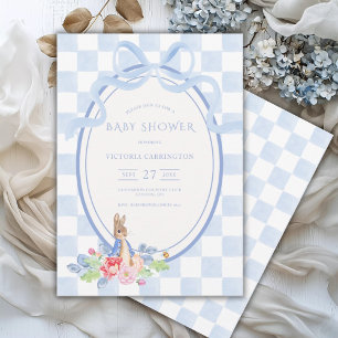 Blue Bunny Rabbit Gingham Vintage Baby Shower Invitation