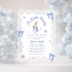 Blue Bunny Rabbit Lace Baby Shower Acrylic Invitations