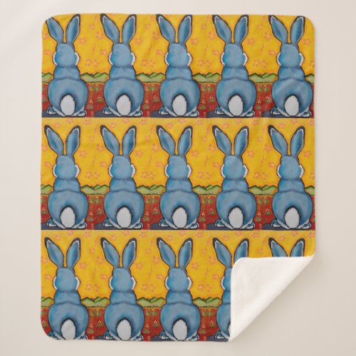 Blue Bunny Rabbit Southwest Colorful Yellow Gift Sherpa Blanket