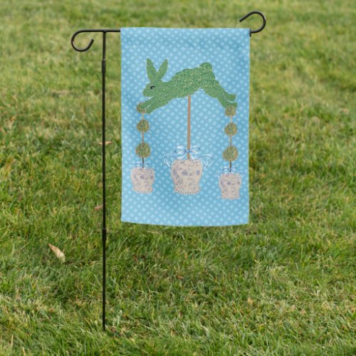 Blue Bunny Rabbit Topiary Ginger Jars Garden Flag