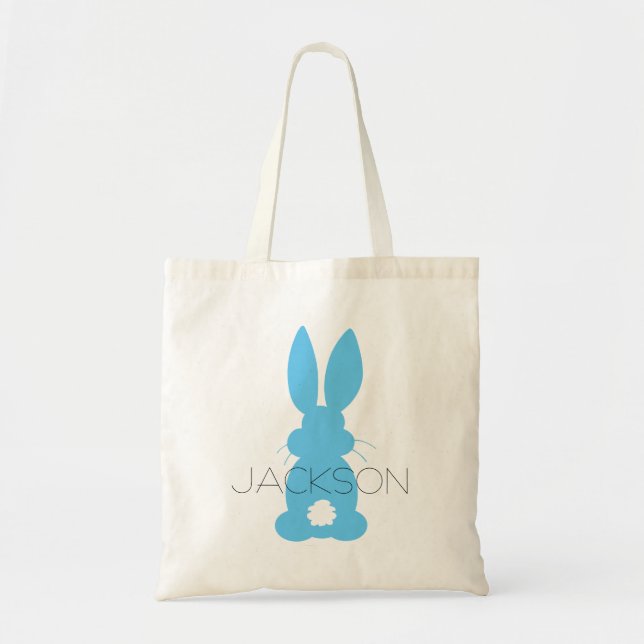 Blue Bunny Silhouette Easter Personalized Tote Bag (Front)